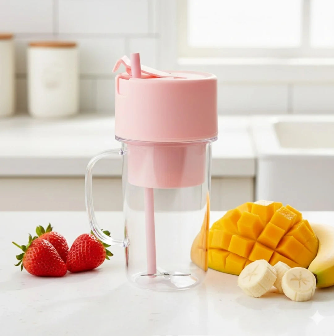 Portable USB Rechargeable 6-Blade Juicer Blender – 420ml Travel Smoothie Maker with Handle & Straw