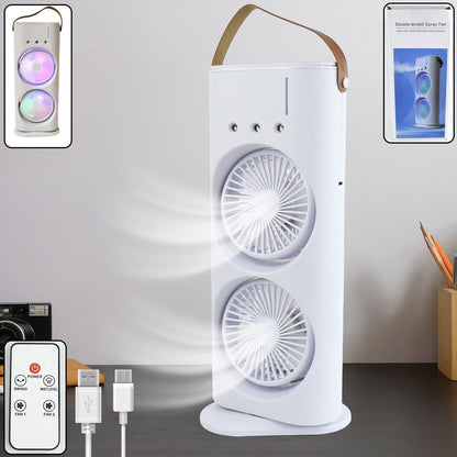 Double Head Mist Cooling Fan with Remote | 3-Speed USB Rechargeable Air Cooler for Desk & Bedroom (1 Pc  With Remote)