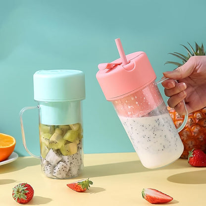 Portable USB Rechargeable 6-Blade Juicer Blender – 420ml Travel Smoothie Maker with Handle & Straw