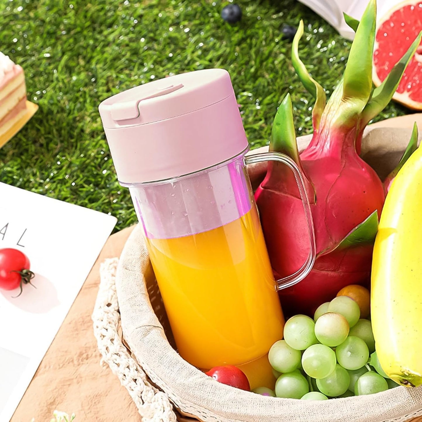 Portable USB Rechargeable 6-Blade Juicer Blender – 420ml Travel Smoothie Maker with Handle & Straw