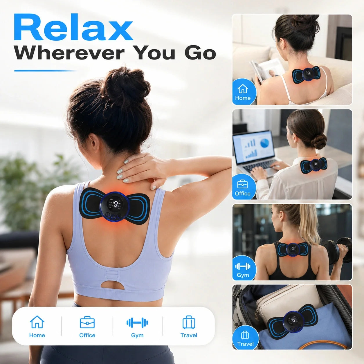 EMS Neck Massager USB Rechargeable | Portable Cervical & Body Pain Relief Massager with 8 Modes