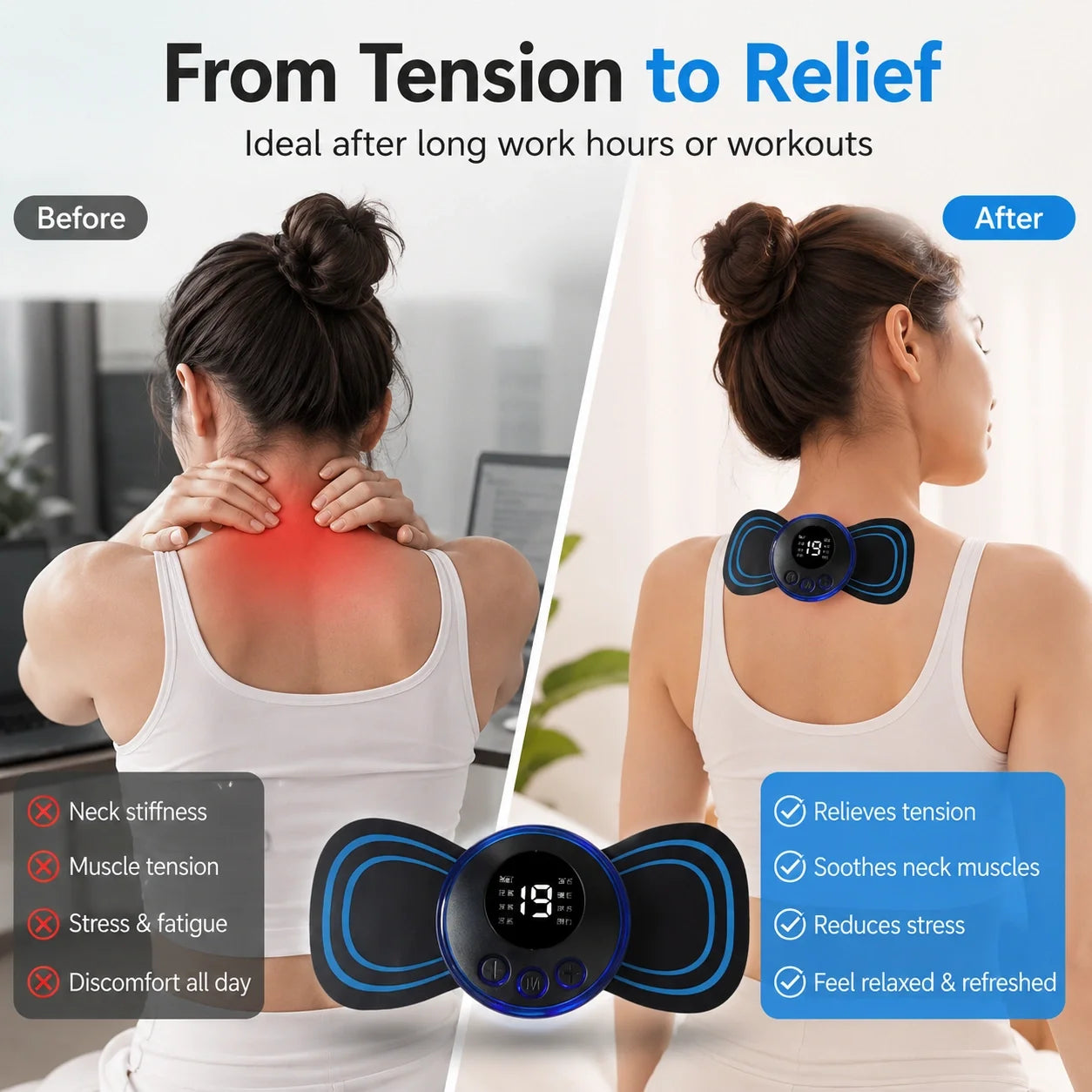 EMS Neck Massager USB Rechargeable | Portable Cervical & Body Pain Relief Massager with 8 Modes