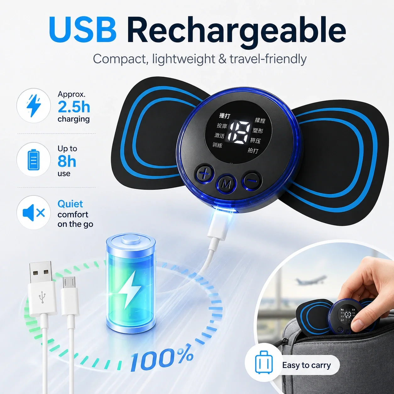 EMS Neck Massager USB Rechargeable | Portable Cervical & Body Pain Relief Massager with 8 Modes