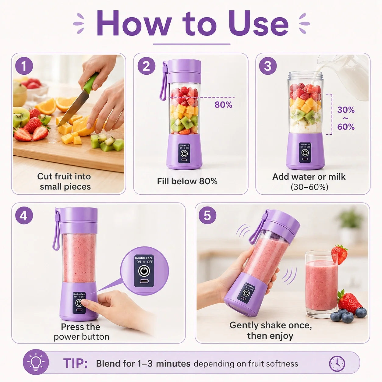 Portable USB Electric Juicer Blender – 6 Stainless Steel Blades | Rechargeable Protein Shaker & Smoothie Maker (380ml)