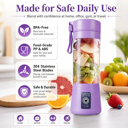 Portable USB Electric Juicer Blender – 6 Stainless Steel Blades | Rechargeable Protein Shaker & Smoothie Maker (380ml)