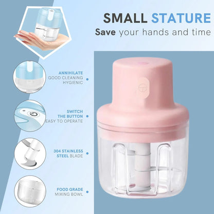 Electric Mini Garlic Chopper 250ml | USB Rechargeable Food Chopper with Stainless Steel Blades | Portable Kitchen Grinder