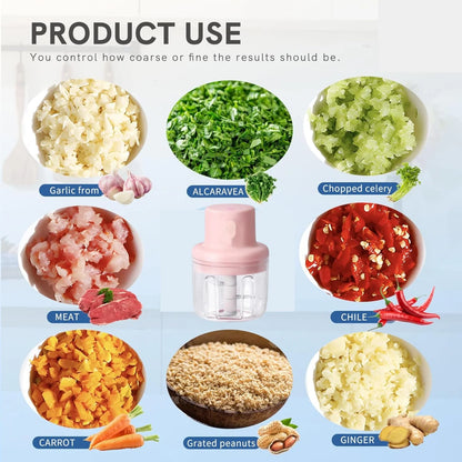 Electric Mini Garlic Chopper 250ml | USB Rechargeable Food Chopper with Stainless Steel Blades | Portable Kitchen Grinder