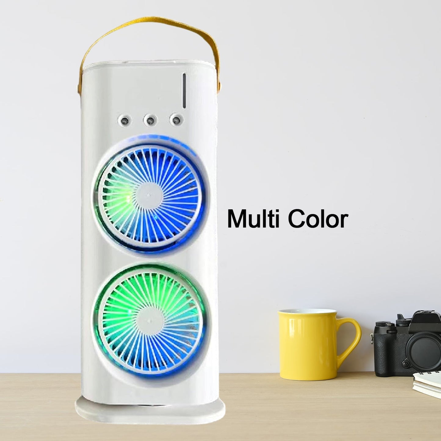 Double Head Mist Cooling Fan with Remote | 3-Speed USB Rechargeable Air Cooler for Desk & Bedroom (1 Pc  With Remote)