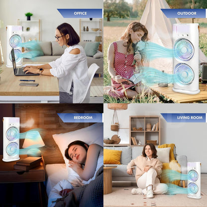 Double Head Mist Cooling Fan with Remote | 3-Speed USB Rechargeable Air Cooler for Desk & Bedroom (1 Pc  With Remote)