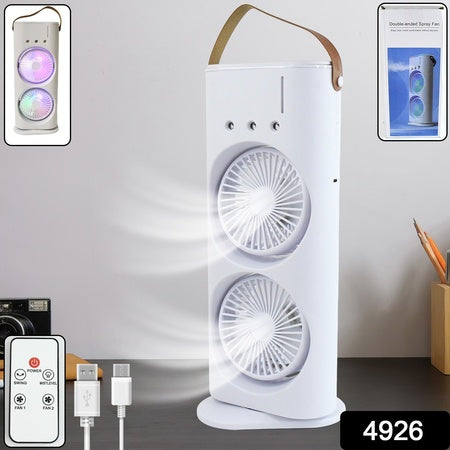 Double Head Mist Cooling Fan with Remote | 3-Speed USB Rechargeable Air Cooler for Desk & Bedroom (1 Pc  With Remote)